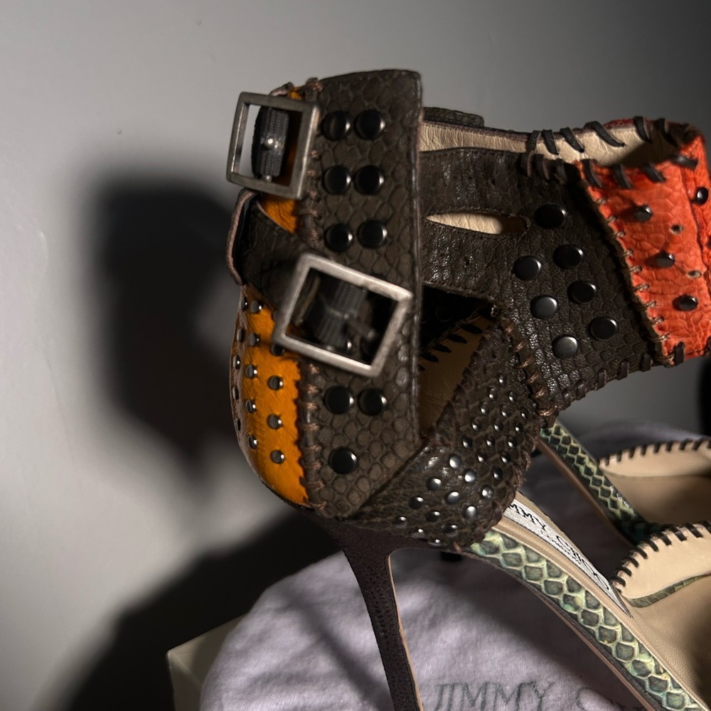 Jimmy Choo : Multicolor Snakeskin Open-Toe Heel - Picture 4 of 5